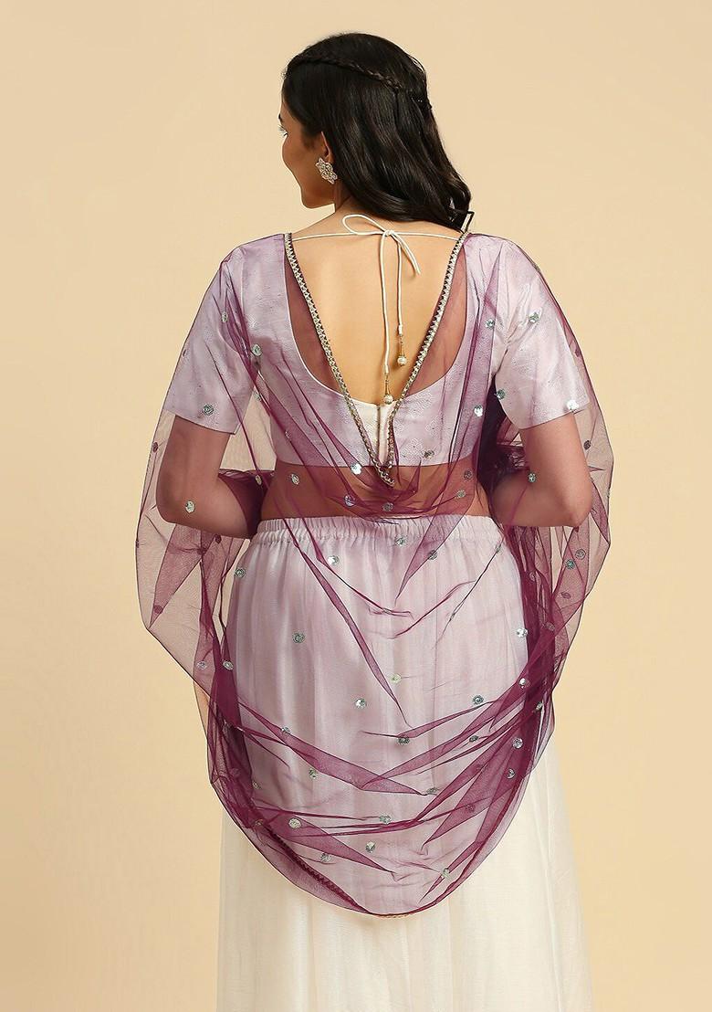Polka Dots Embroidered Sequinned Net Dupatta