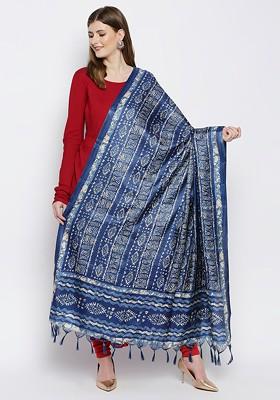 Blue And White Ethnic Motifs Printed Dupatta