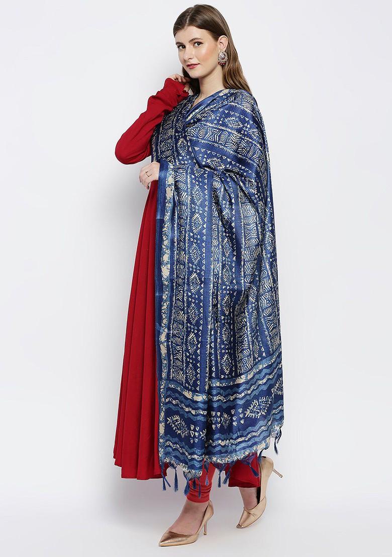 Blue And White Ethnic Motifs Printed Dupatta