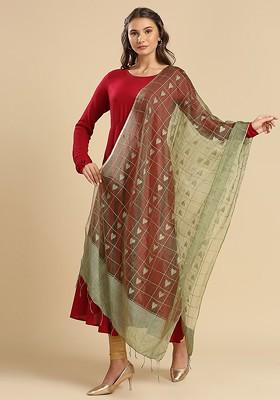 Ethnic Motifs Woven Designed Organza Dupatta
