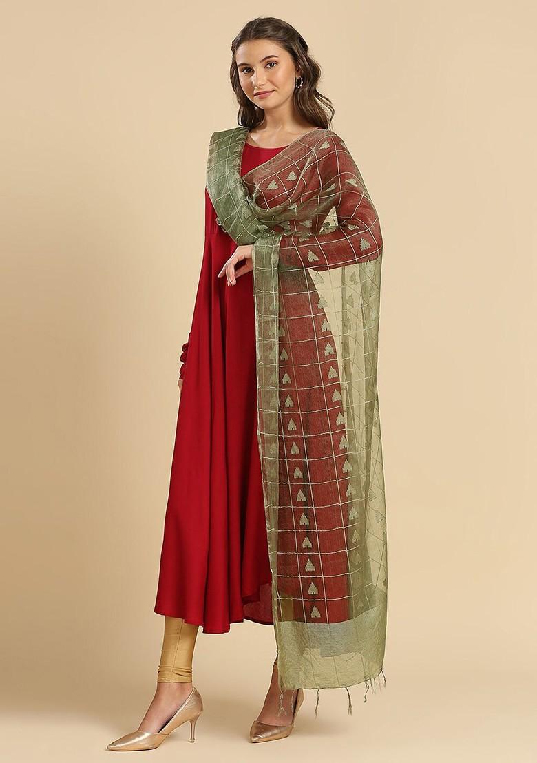 Ethnic Motifs Woven Designed Organza Dupatta