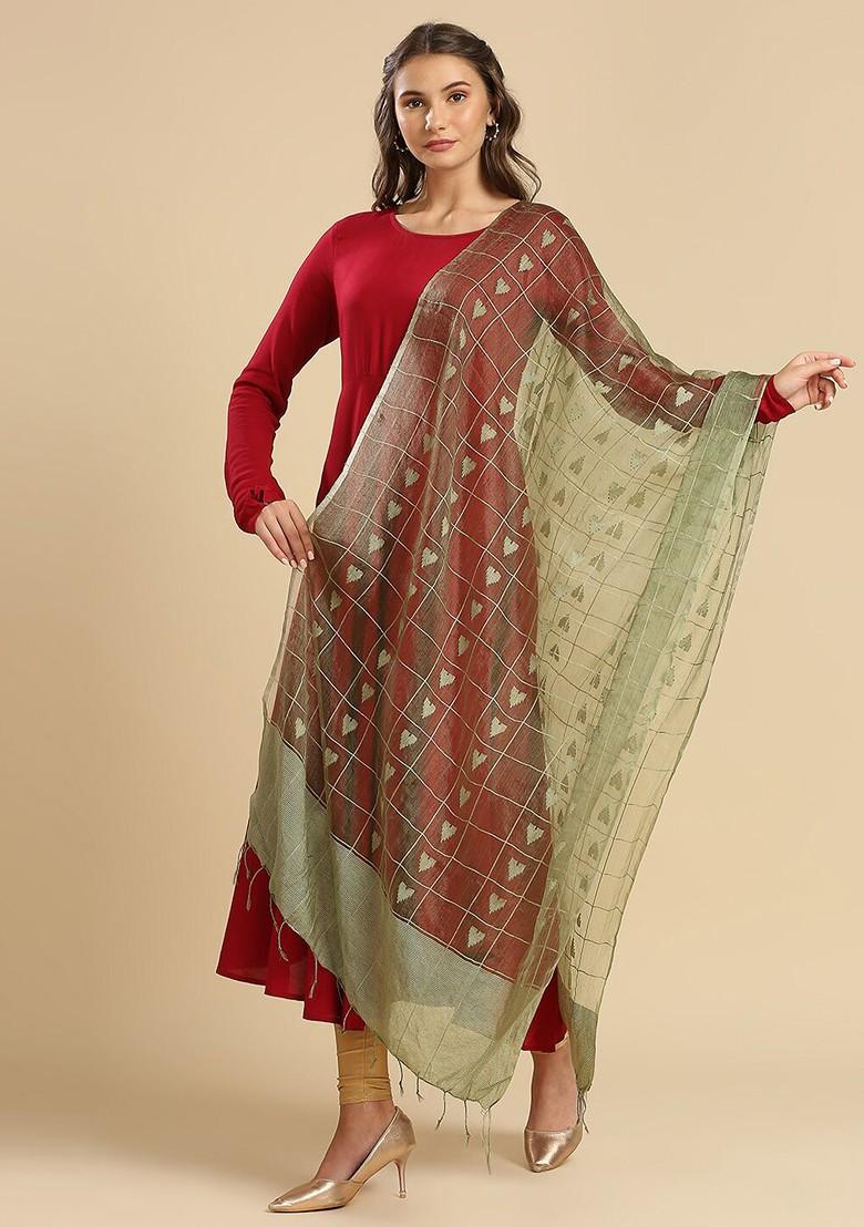 Ethnic Motifs Woven Designed Organza Dupatta