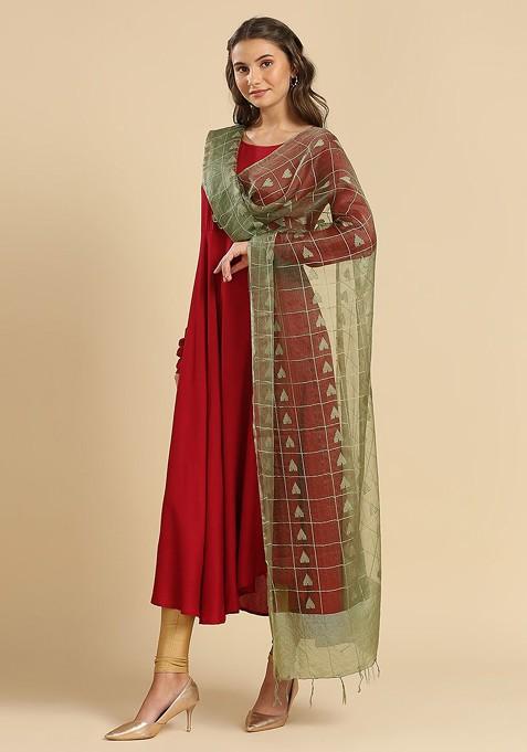 Ethnic Motifs Woven Designed Organza Dupatta