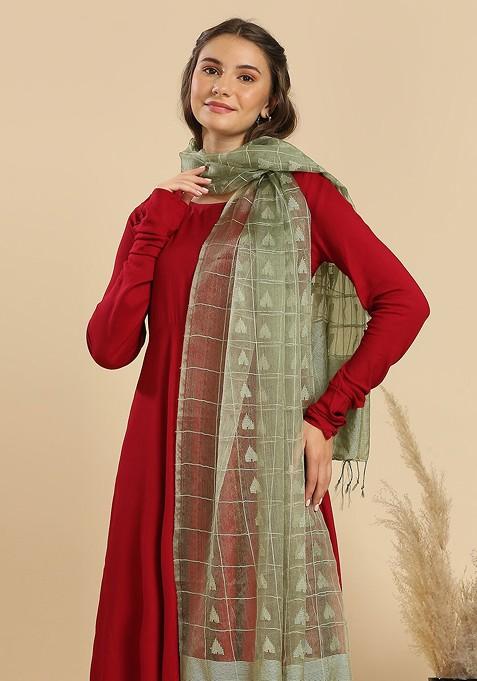Ethnic Motifs Woven Designed Organza Dupatta