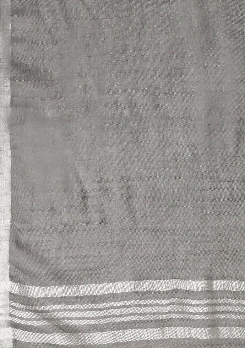 Grey And Silver Toned Linen Dupatta With Zari