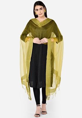 Olive Green Solid Organza Dupatta