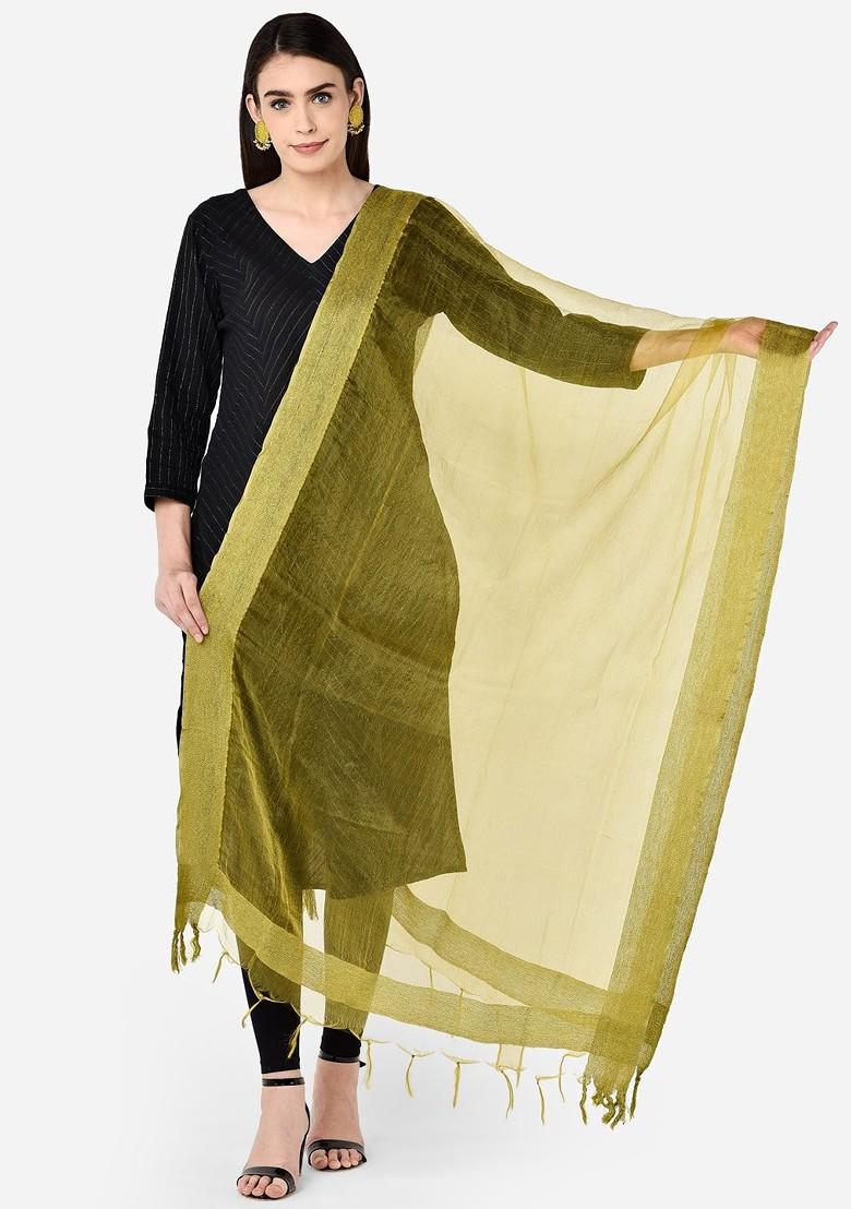 Olive Green Solid Organza Dupatta