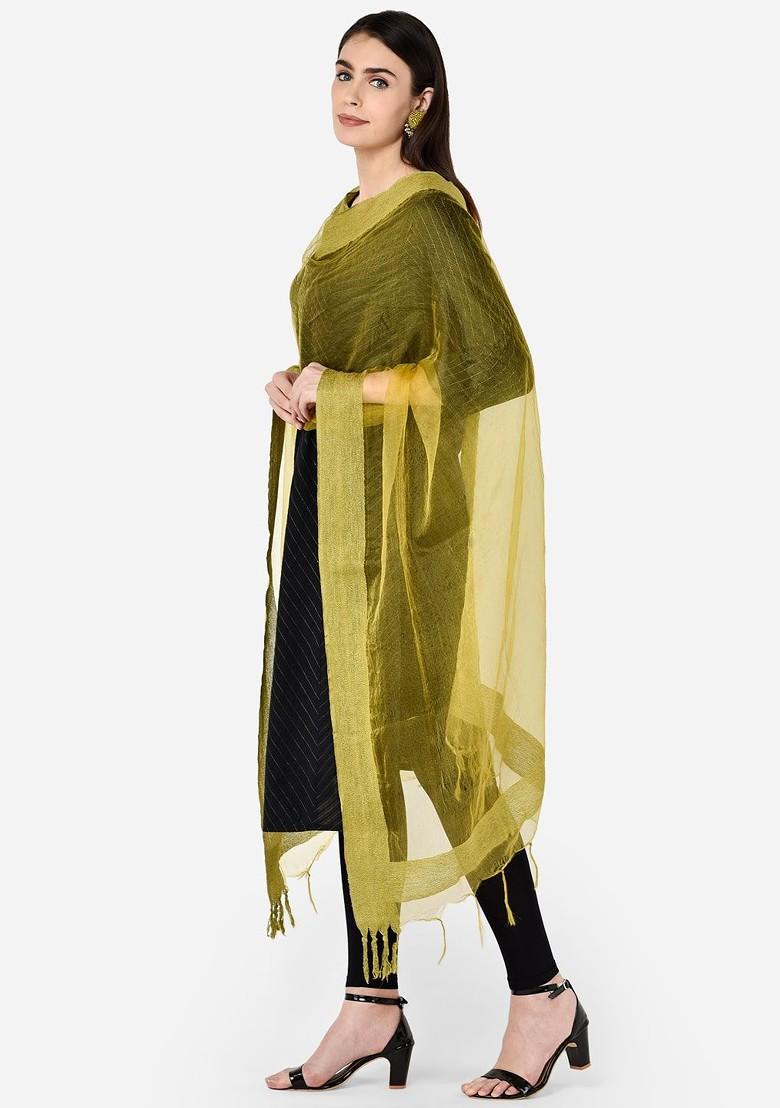 Olive Green Solid Organza Dupatta