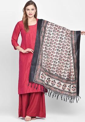 Red And Black Printed Dupatta