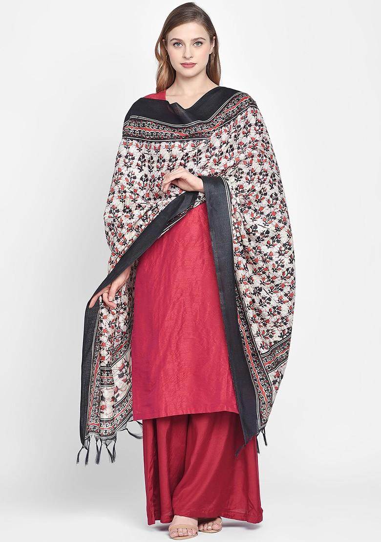 Red And Black Printed Dupatta