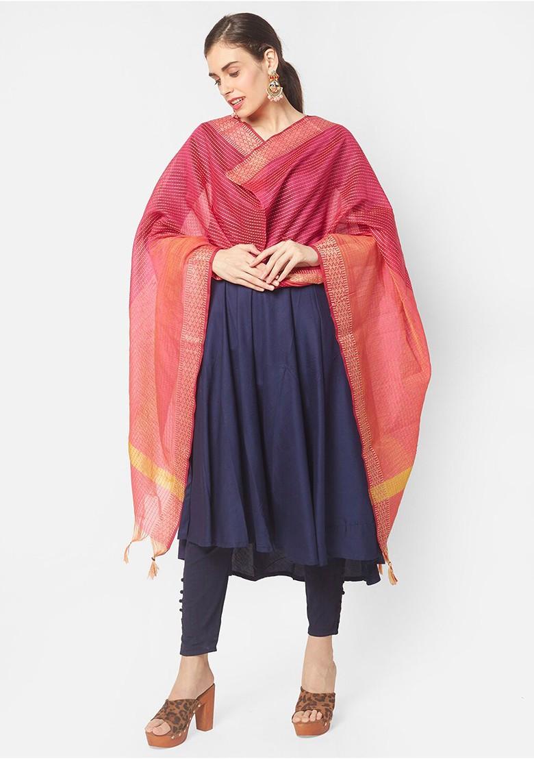 Pink And Gold Toned Woven Design Dupatta