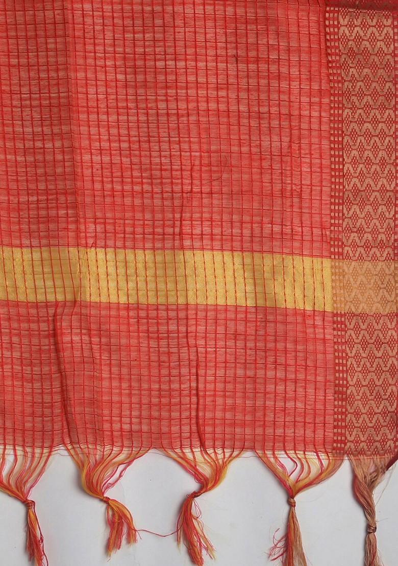 Pink And Gold Toned Woven Design Dupatta