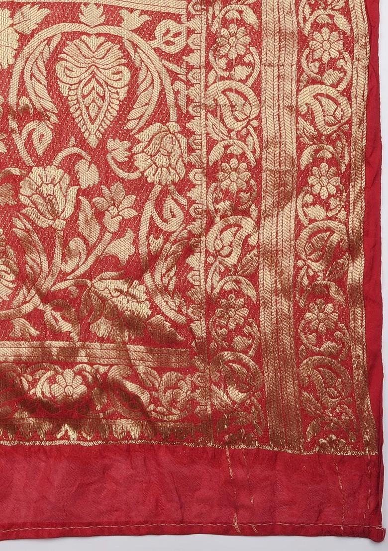 Women Red And Gold Toned Woven Design Banarasi Silk Dupatta