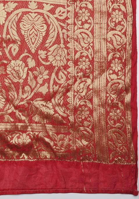 Women Red And Gold Toned Woven Design Banarasi Silk Dupatta