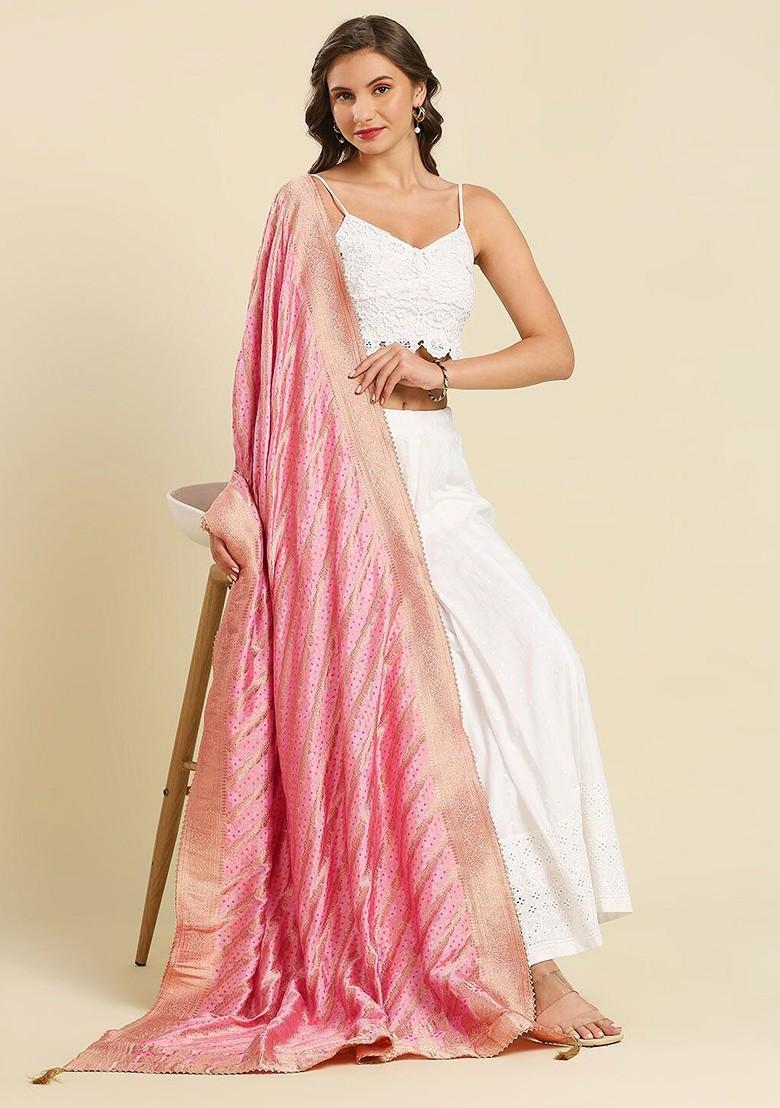 Ethnic Motifs Woven Design Zari Banarasi Dola Silk Dupatta