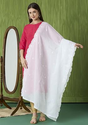 Embroidered Pure Cotton Dupatta With Sequinned