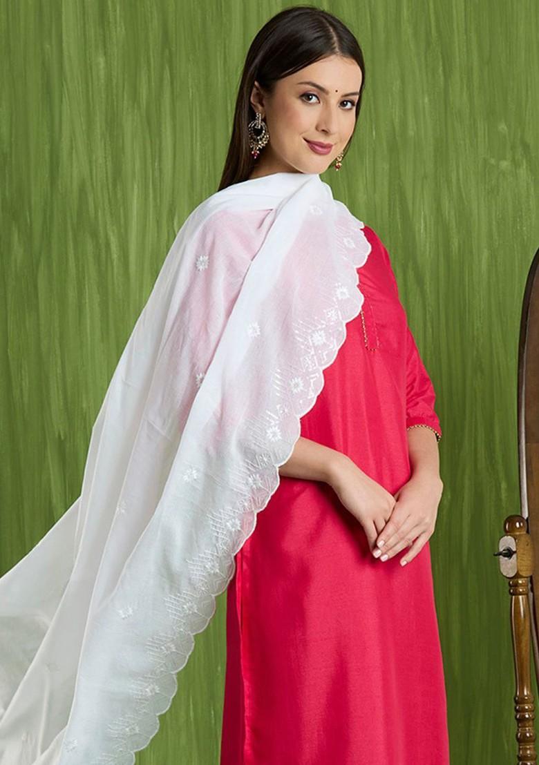 Embroidered Pure Cotton Dupatta With Sequinned