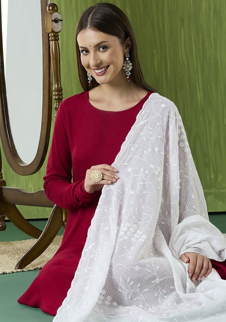 Embroidered Pure Cotton Dupatta With Sequinned