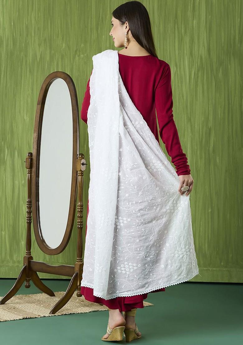 Embroidered Pure Cotton Dupatta With Sequinned