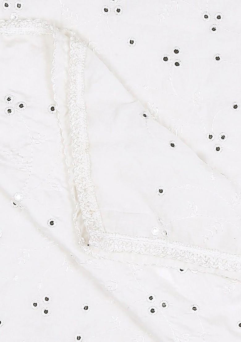 Floral Embroidered Pure Cotton Dupatta With Mirror Work