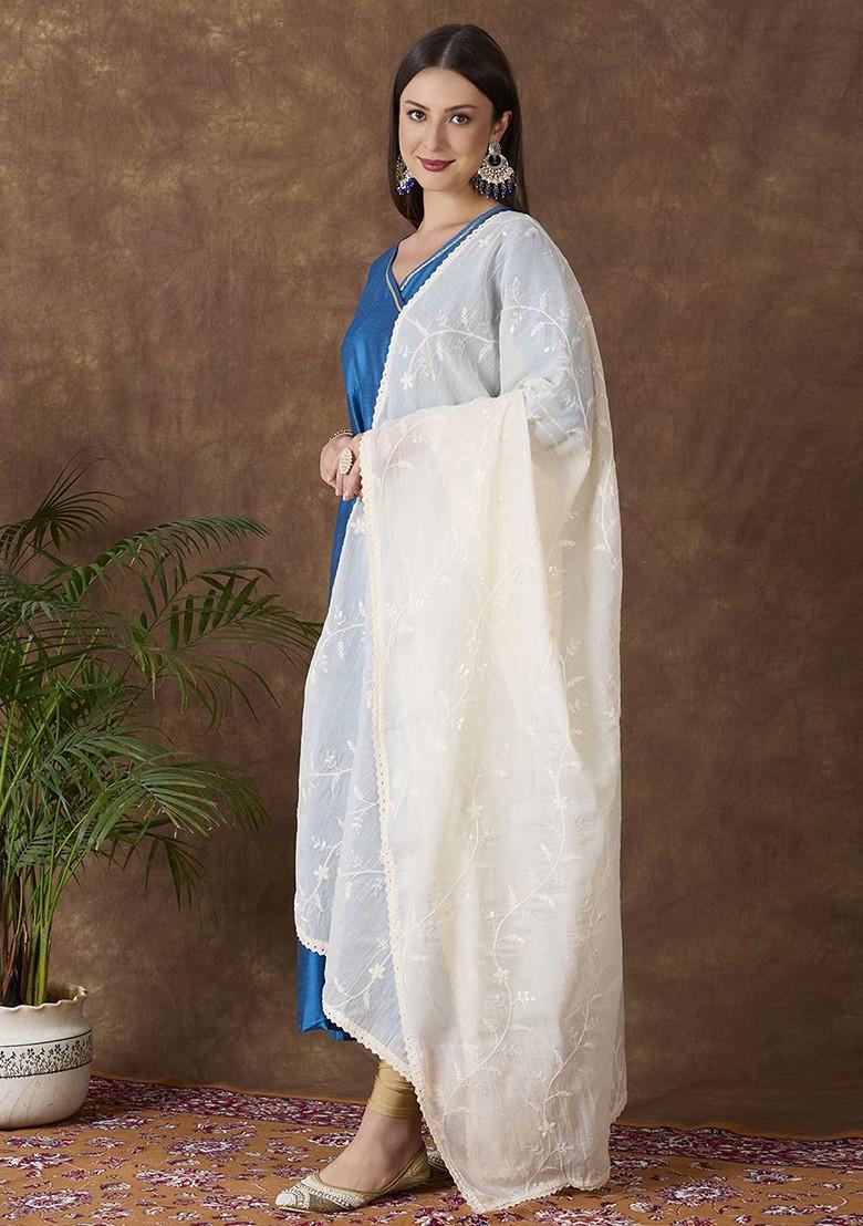 Embroidered Pure Cotton Dupatta With Sequinned