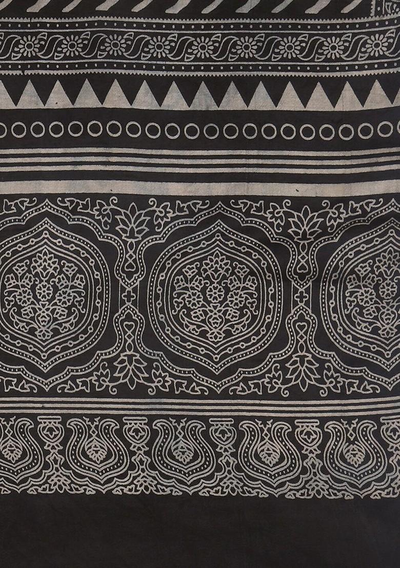 Black And Grey Printed Block Print Dupatta