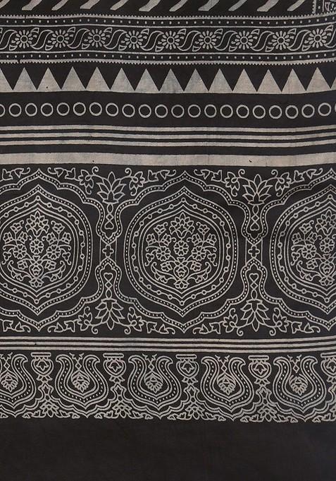Black And Grey Printed Block Print Dupatta