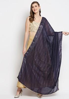 Striped Dupatta With Sequins Weaving