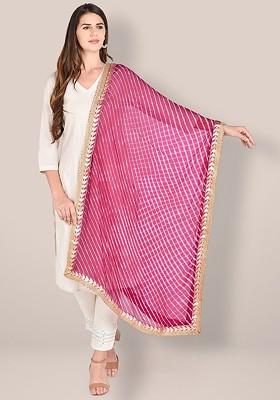 Striped Leheriya Chiffon Dupatta With Gotta Patti