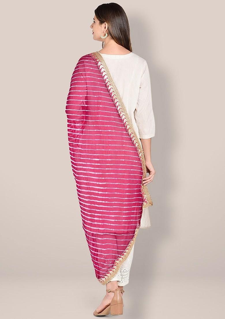 Striped Leheriya Chiffon Dupatta With Gotta Patti