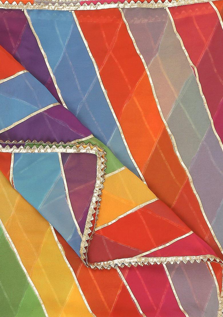 Red And Yellow Striped Dupatta With Gotta Patti