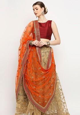Orange Ethnic Motifs Embroidered Zardozi Dupatta