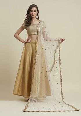 Floral Embroidered Sequinned Net Dupatta