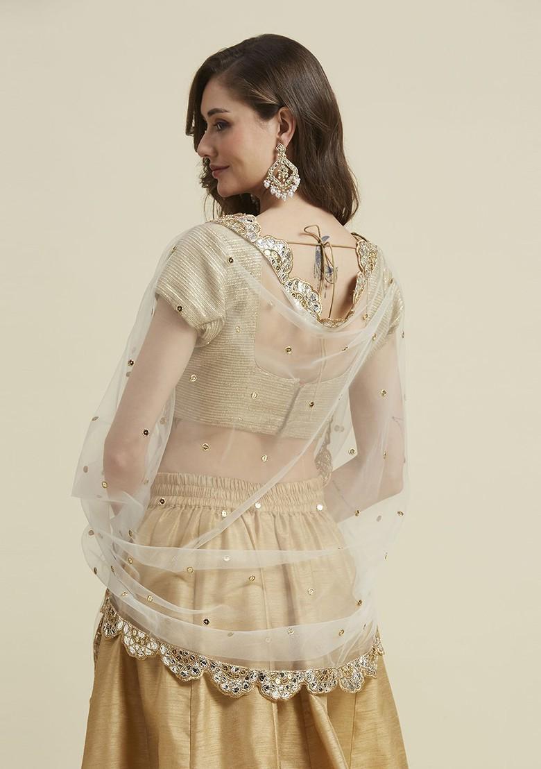 Floral Embroidered Sequinned Net Dupatta