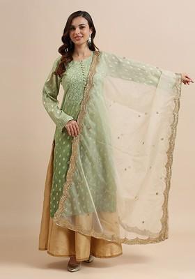 Ethnic Motifs Embroidered Sequinned Organza Dupatta