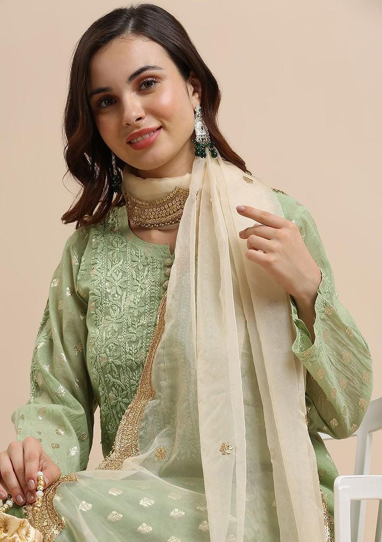 Ethnic Motifs Embroidered Sequinned Organza Dupatta