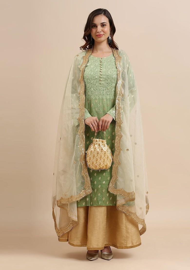 Ethnic Motifs Embroidered Sequinned Organza Dupatta