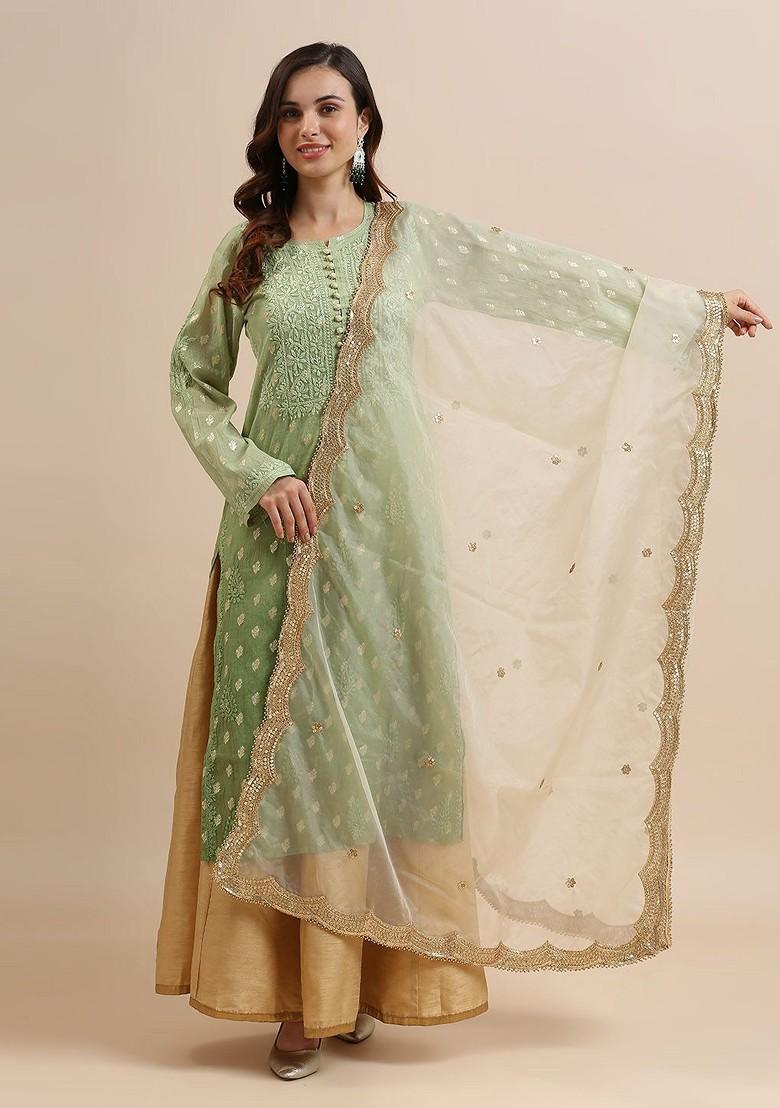 Ethnic Motifs Embroidered Sequinned Organza Dupatta