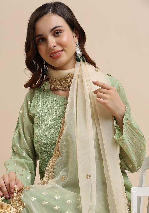 Ethnic Motifs Embroidered Sequinned Organza Dupatta