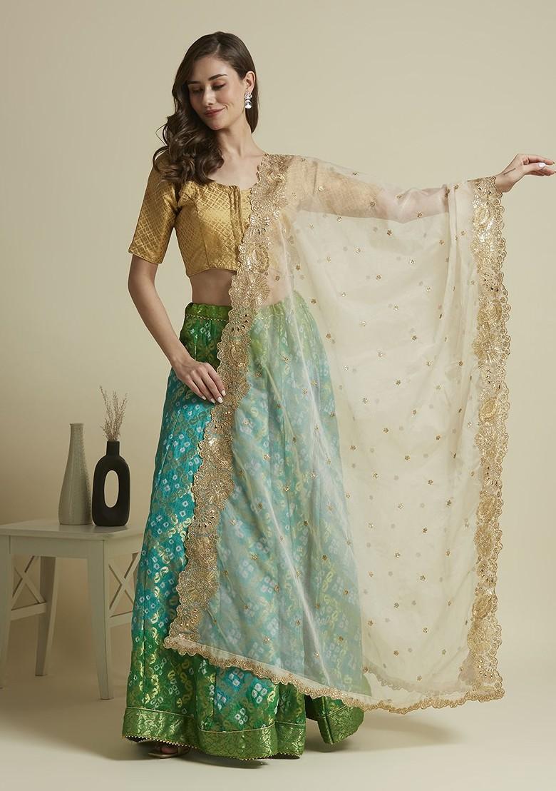 Floral Embroidered Sequinned Organza Dupatta