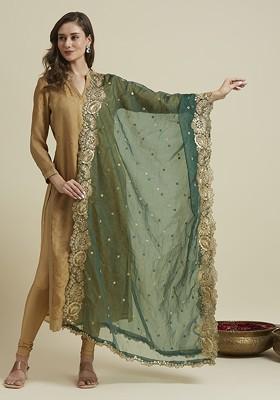 Floral Embroidered Sequinned Organza Dupatta