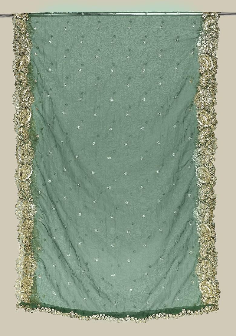 Floral Embroidered Sequinned Organza Dupatta