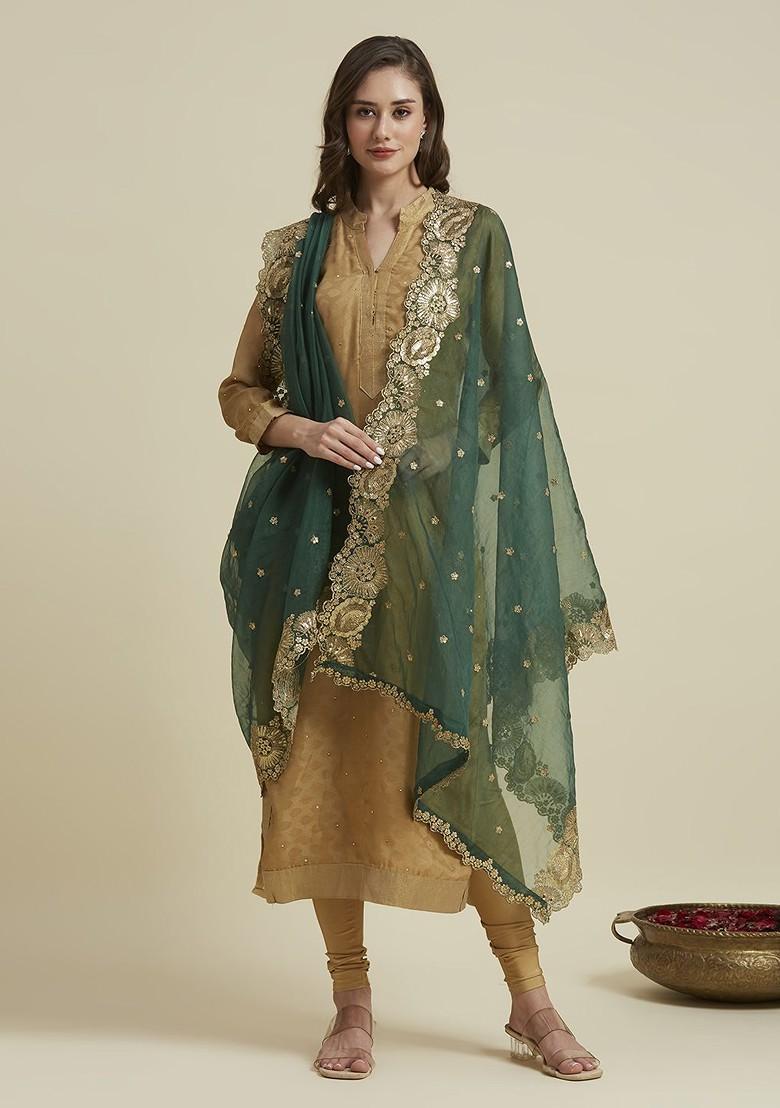 Floral Embroidered Sequinned Organza Dupatta