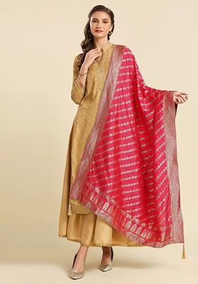 Ethnic Motifs Woven Design Zari Banarasi Dola Silk Dupatta