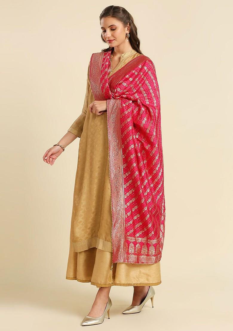 Ethnic Motifs Woven Design Zari Banarasi Dola Silk Dupatta