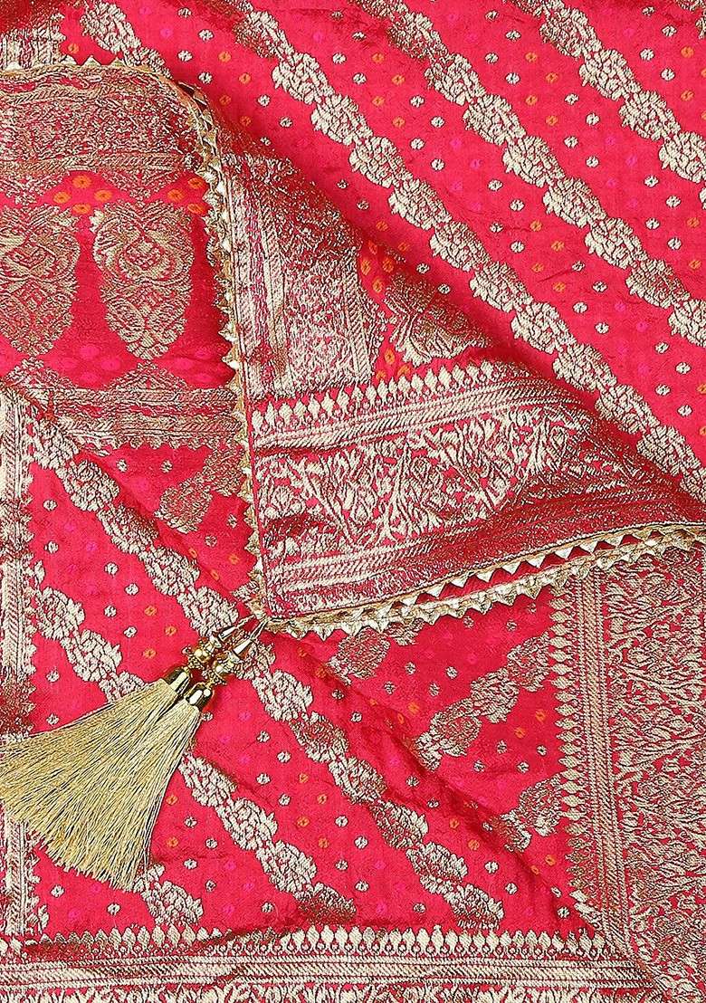 Ethnic Motifs Woven Design Zari Banarasi Dola Silk Dupatta - Indya