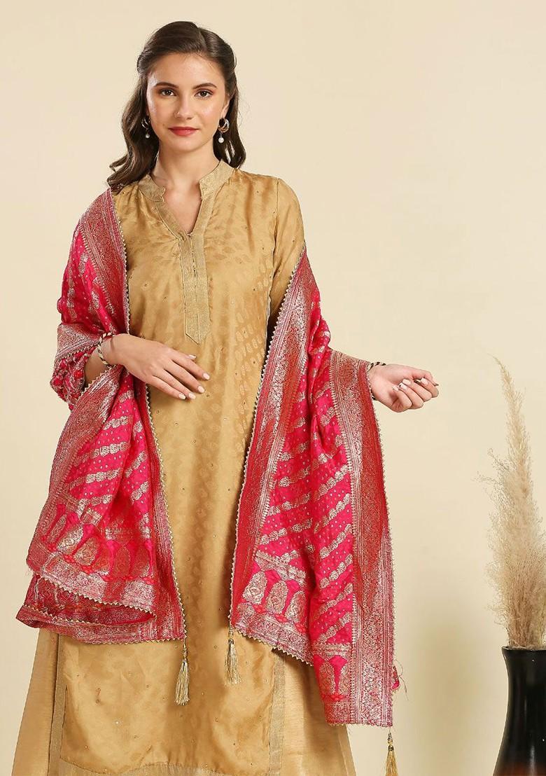 Ethnic Motifs Woven Design Zari Banarasi Dola Silk Dupatta