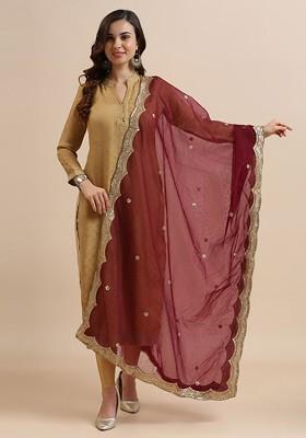 Ethnic Motifs Embroidered Sequinned Organza Dupatta