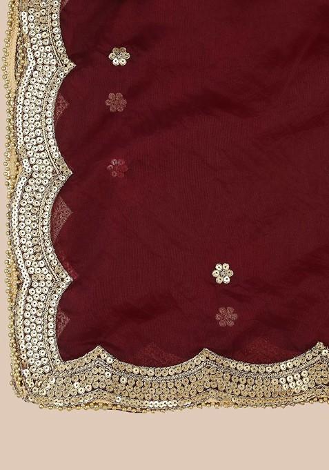 Ethnic Motifs Embroidered Sequinned Organza Dupatta