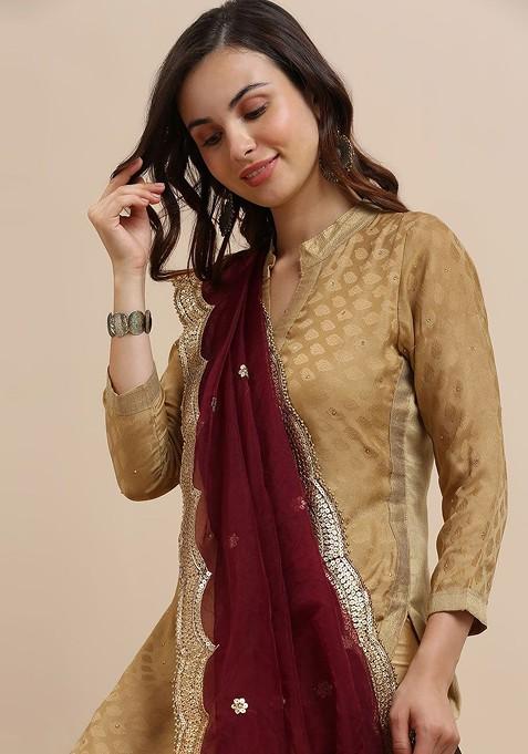 Ethnic Motifs Embroidered Sequinned Organza Dupatta
